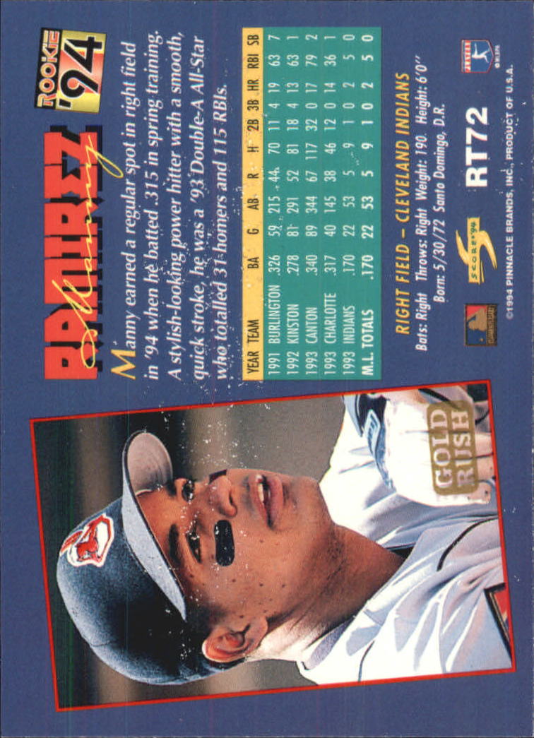 1994 Score Rookie/Traded Gold Rush #RT72 Manny Ramirez back image