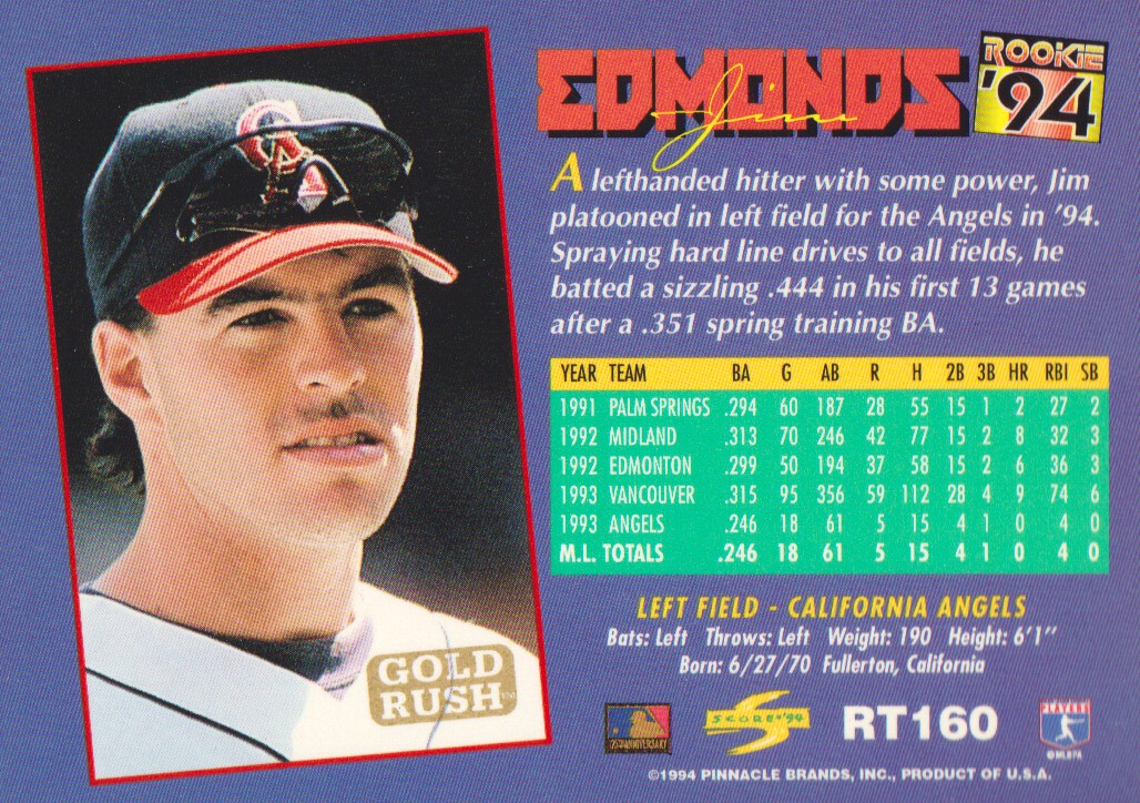 1994 Score Rookie/Traded Gold Rush #RT160 Jim Edmonds back image