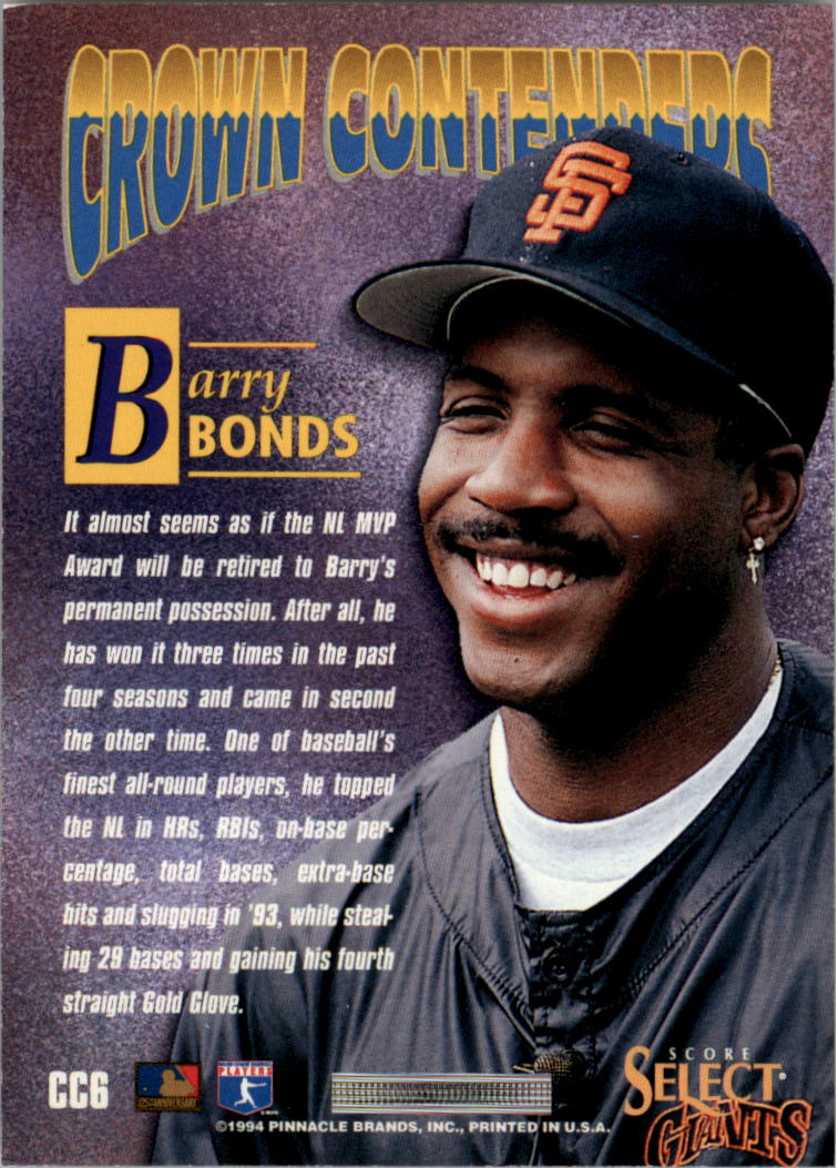 1994 Select Crown Contenders #CC6 Barry Bonds back image