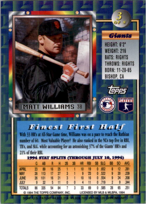 1994 Topps Traded Finest Inserts #3 Matt Williams back image