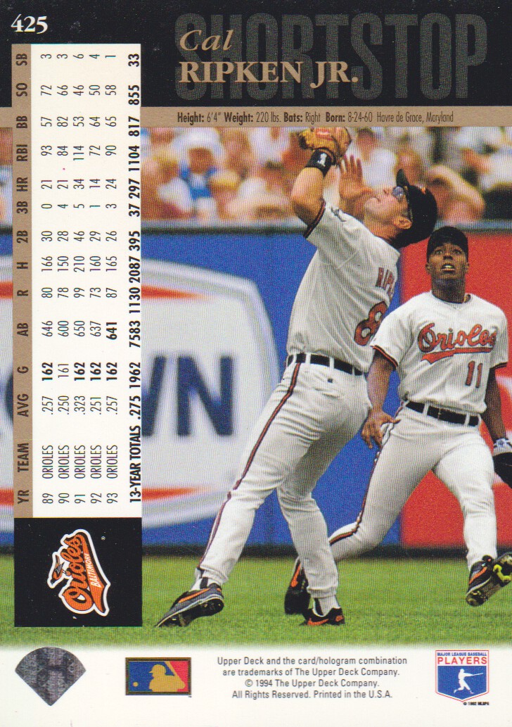 Cal Ripken Jr. 1994 Upper Deck # 425 NM/MT Baseball Card
