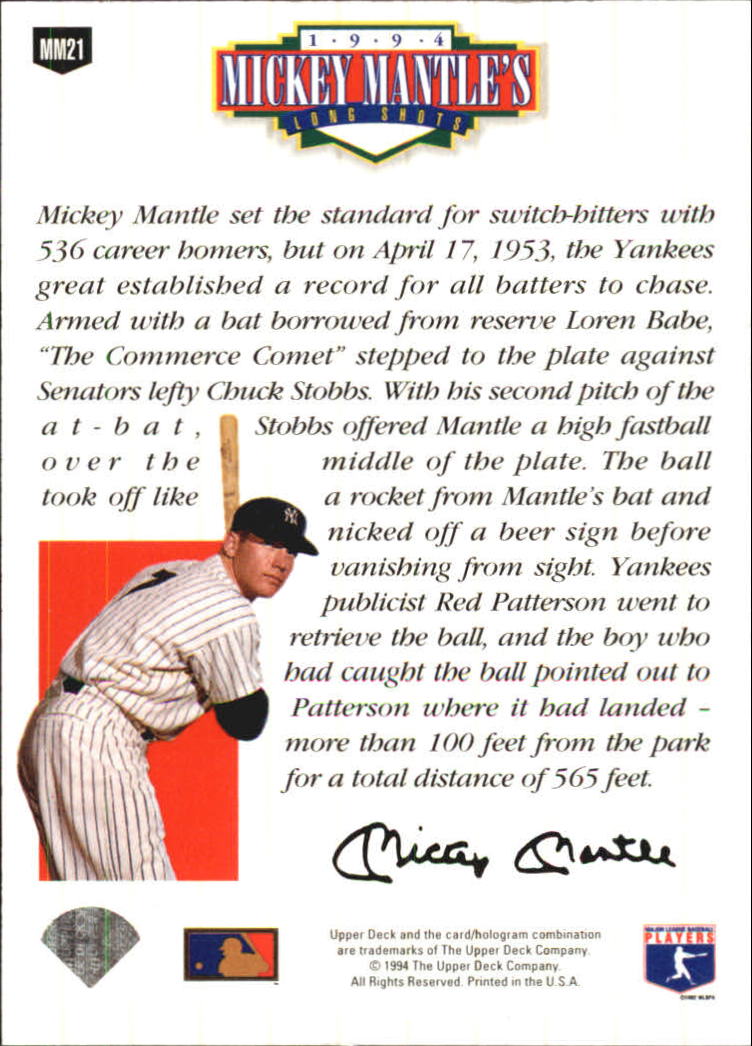 1994 Upper Deck Mantle's Long Shots Electric Diamond #MM21 Mickey Mantle
