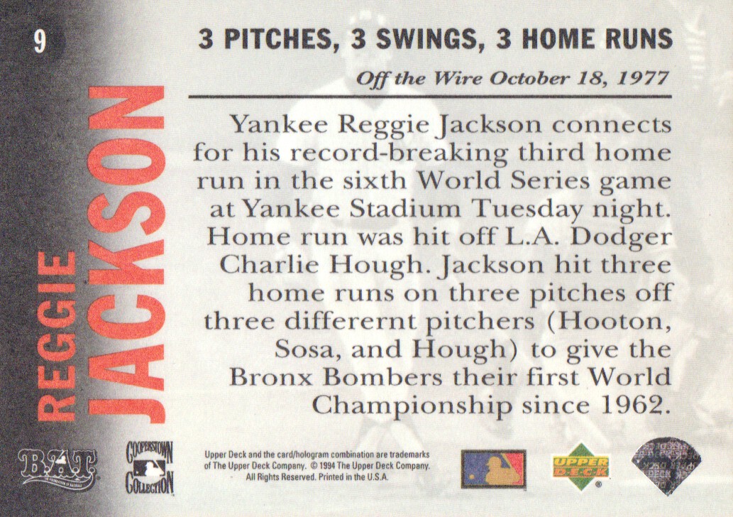 1994 Upper Deck All-Time Heroes 125th Anniversary #9 Reggie Jackson back image