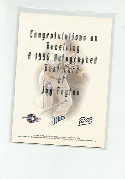 1995 Best Autographs #AU3 Jay Payton back image