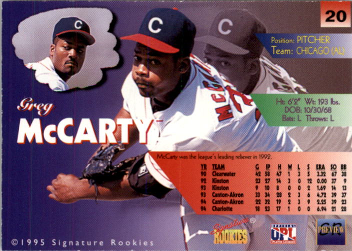 1995 Signature Rookies Previews Signatures #20 Greg McCarthy back image
