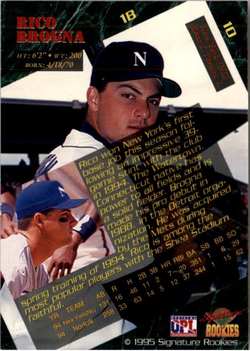 1995 Signature Rookies Signatures #10 Rico Brogna back image