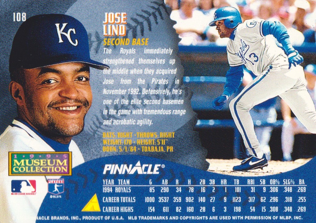 1995 Pinnacle Museum Collection #108 Jose Lind back image