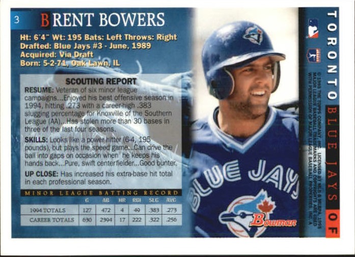 1995 Bowman #3 Brent Bowers back image
