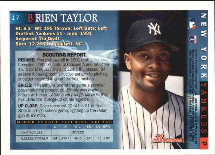 1995 Bowman #17 Brien Taylor back image