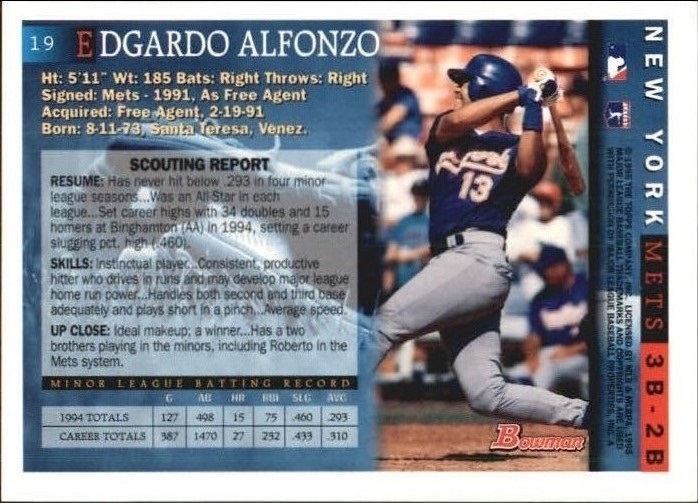 1995 Bowman #19 Edgardo Alfonzo back image