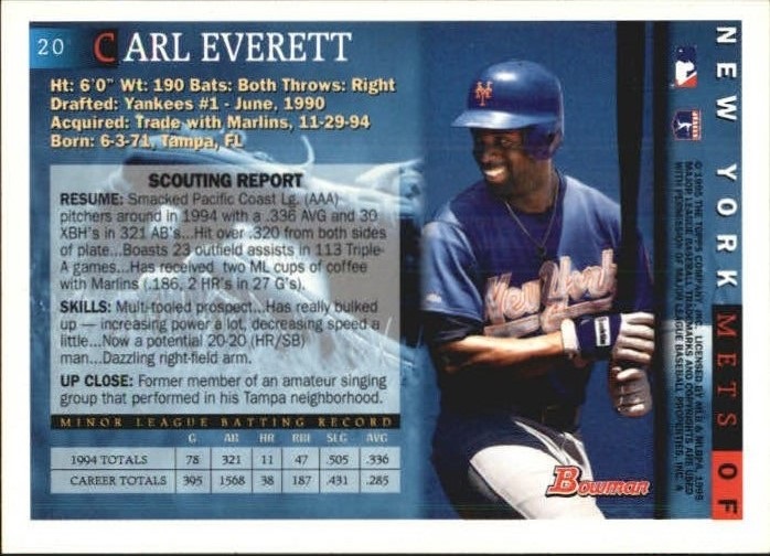 1995 Bowman #20 Carl Everett back image