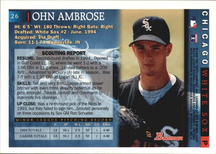 1995 Bowman #26 John Ambrose RC back image
