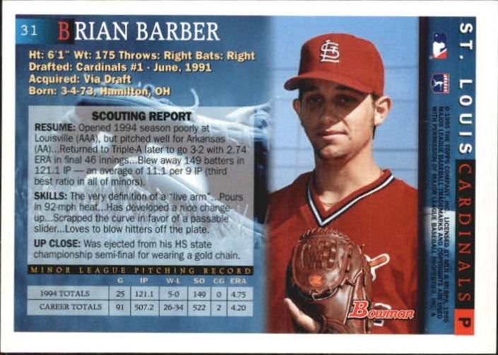 1995 Bowman #31 Brian Barber back image