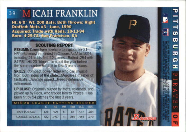 1995 Bowman #39 Micah Franklin RC back image
