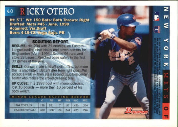 1995 Bowman #40 Ricky Otero RC back image