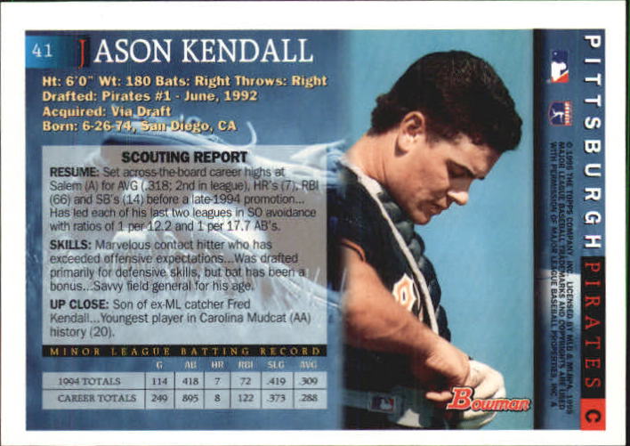 1995 Bowman #41 Jason Kendall back image