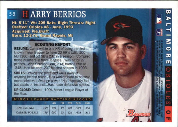 1995 Bowman #58 Harry Berrios RC back image