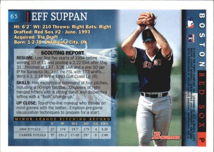 1995 Bowman #65 Jeff Suppan back image
