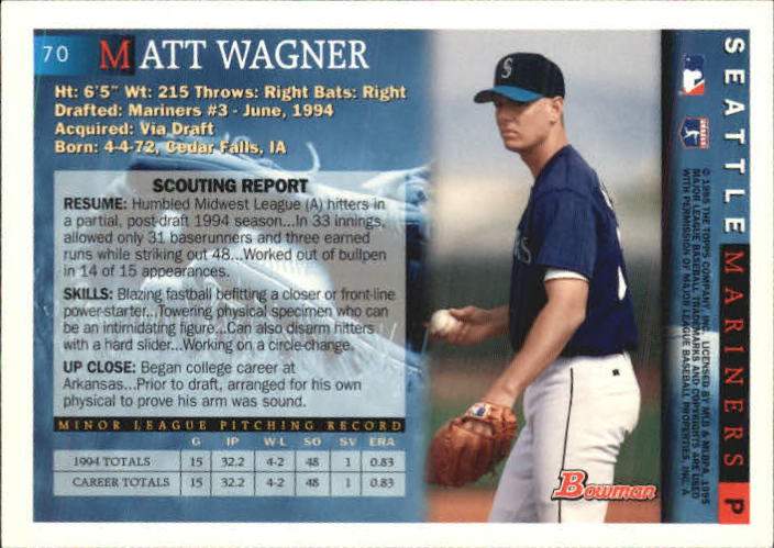 1995 Bowman #70 Matt Wagner RC back image