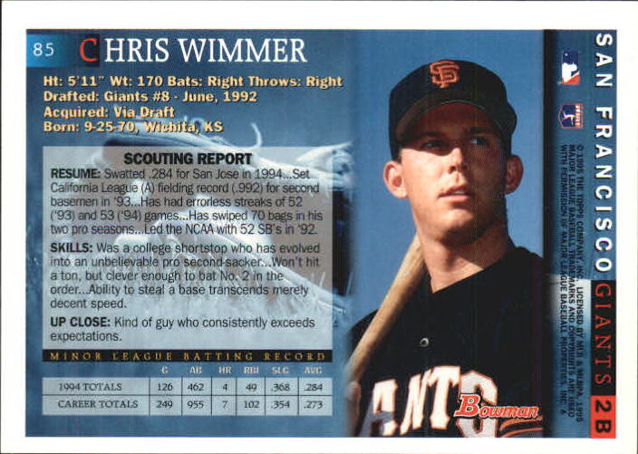 1995 Bowman #85 Chris Wimmer back image