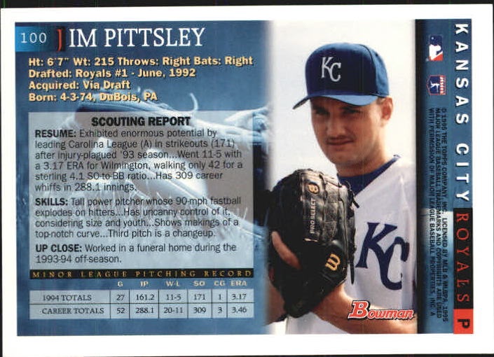 1995 Bowman #100 Jim Pittsley back image