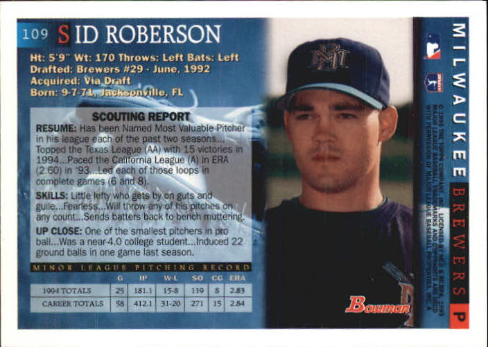 1995 Bowman #109 Sid Roberson RC back image