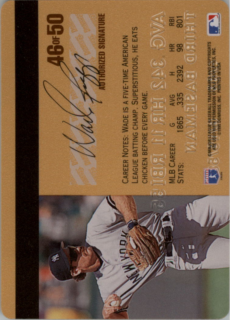 Wade Boggs Signed 1995 Donruss Studio Gold #46 Autograph NYY