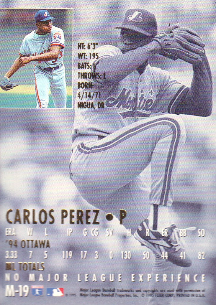 1995 Ultra Gold Medallion Rookies #M19 Carlos Perez back image