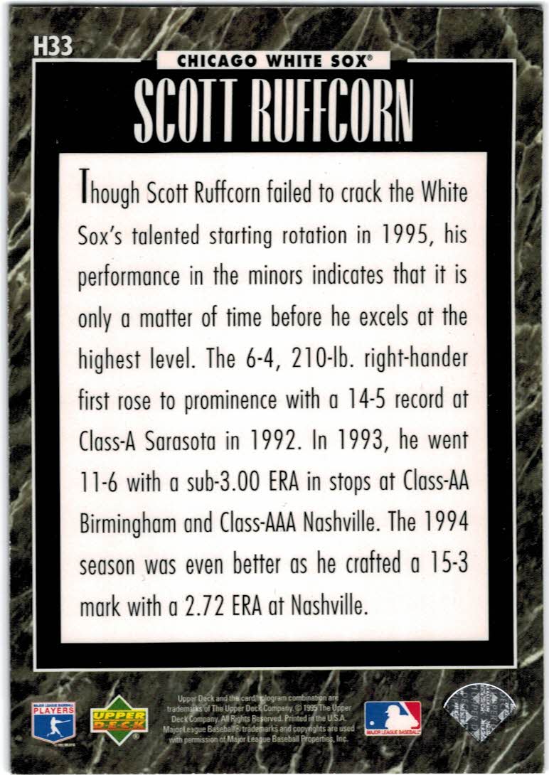 1995 Upper Deck Predictor Award Winners Exchange #H33 Scott Ruffcorn back image