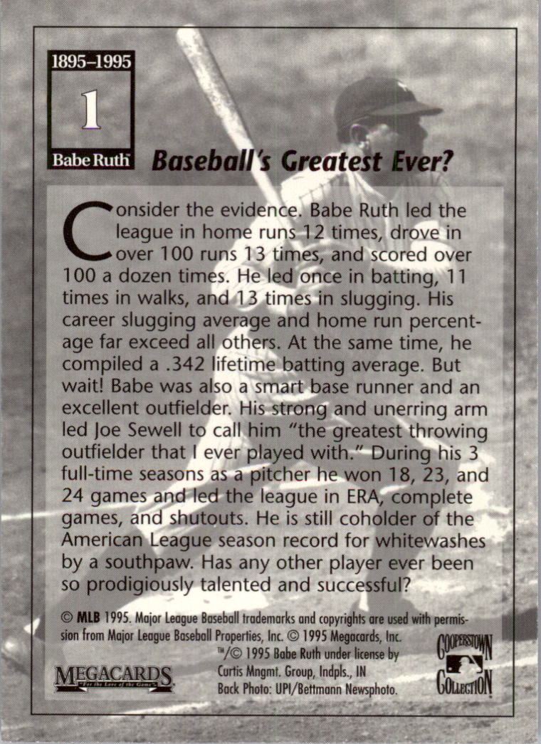 1995 Megacards Ruth #1 Baseball's Greatest/Ever? back image