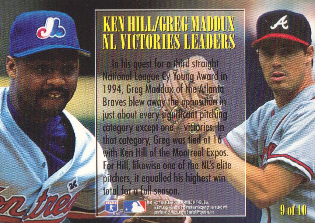 1995 Fleer League Leaders #9 G.Maddux/K.Hill back image