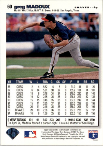 1995 Collector's Choice SE #60 Greg Maddux - NM-MT - Big Mac ...