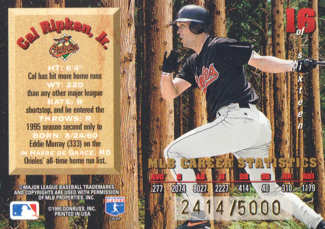 1995 Leaf Limited Lumberjacks #16 Cal Ripken back image