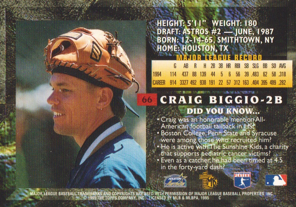 1995 Topps Embossed Golden Idols #66 Craig Biggio back image