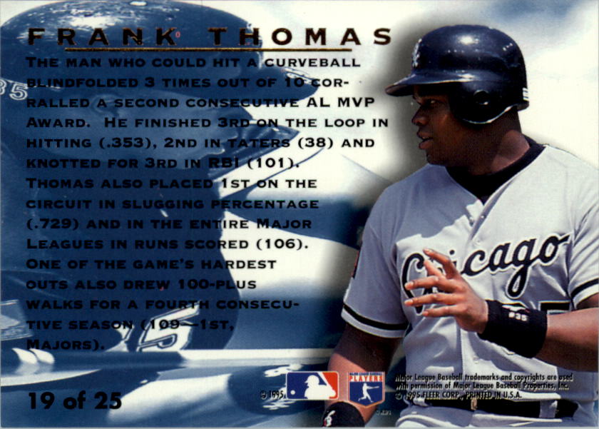 1995 Ultra Award Winners Gold Medallion #19 Frank Thomas back image