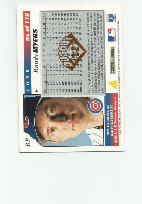 1996 Score Dugout Collection Artist's Proofs #A94 Randy Myers back image