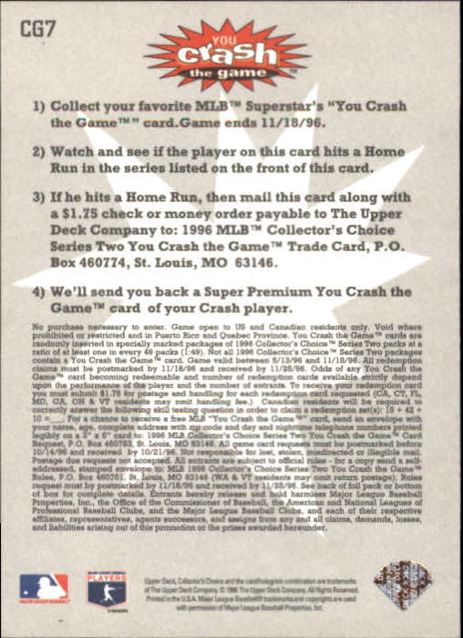 1996 Collector's Choice Crash the Game #CG7C Jim Edmonds back image