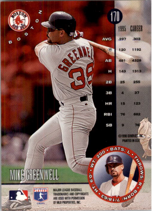 1996 Leaf Gold Press Proofs #170 Mike Greenwell back image
