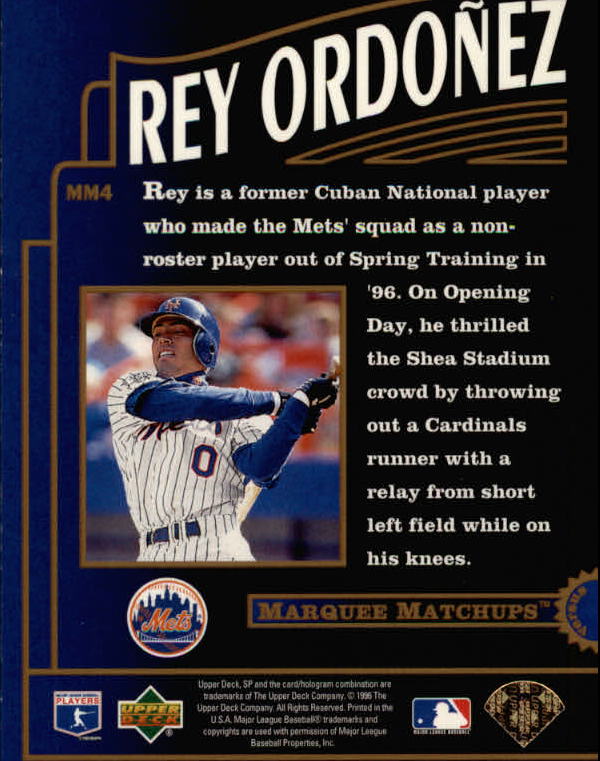 1996 SP Marquee Matchups #MM4 Rey Ordonez back image