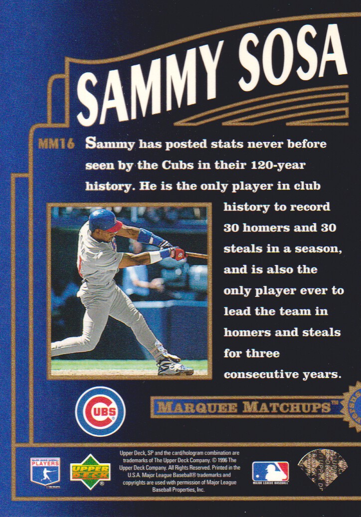 1996 SP Marquee Matchups #MM16 Sammy Sosa back image