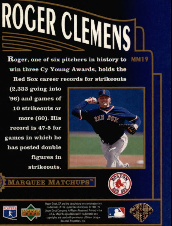 1996 SP Marquee Matchups #MM19 Roger Clemens back image