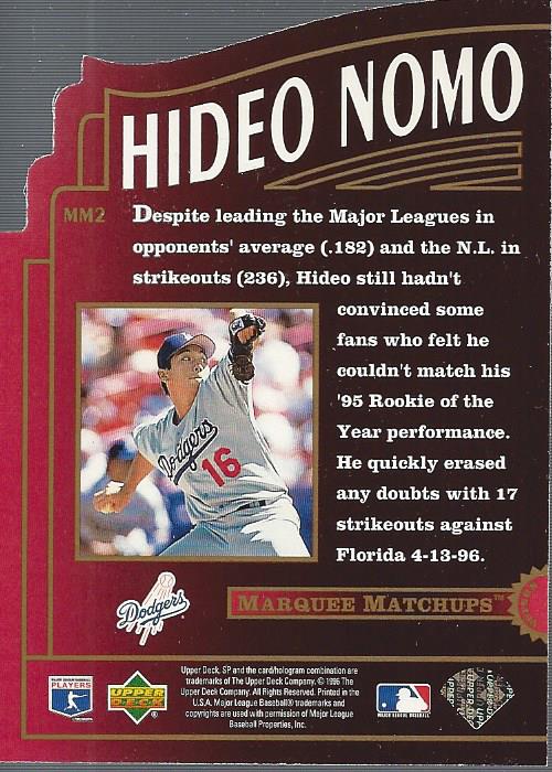 1996 SP Marquee Matchups Die Cuts #MM2 Hideo Nomo back image