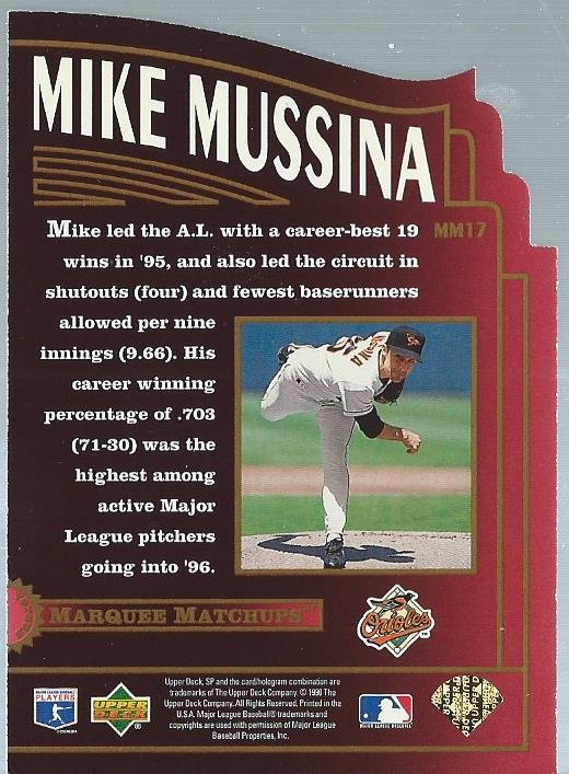 1996 SP Marquee Matchups Die Cuts #MM17 Mike Mussina back image