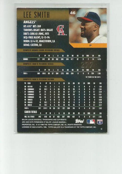 1996 Topps Gallery Players Private Issue #46 Lee Smith back image