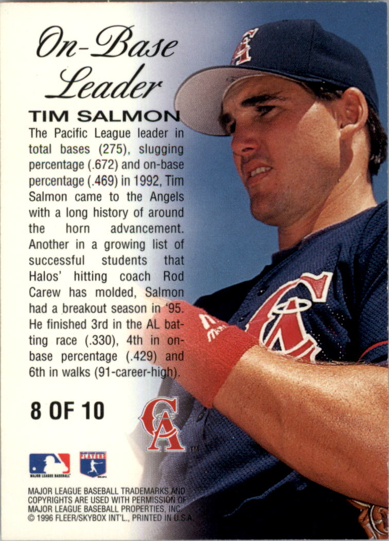 1996 Ultra On-Base Leaders Gold Medallion #8 Tim Salmon back image