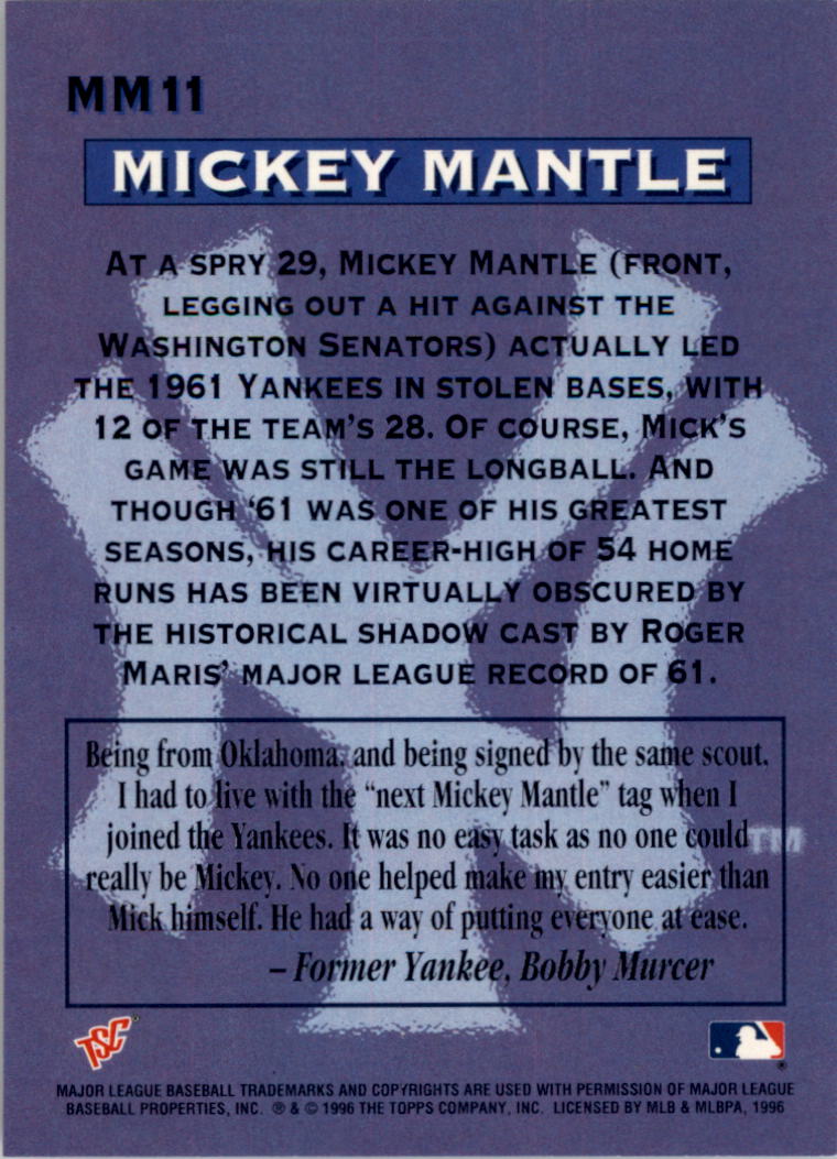 1996 Stadium Club Members Only Parallel #MMA11 Mickey Mantle back image