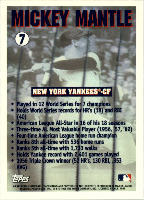 1996 Topps Team Topps #Y7 Mickey Mantle back image