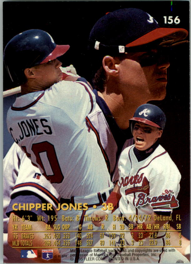 1996 Ultra Gold Medallion #156 Chipper Jones back image