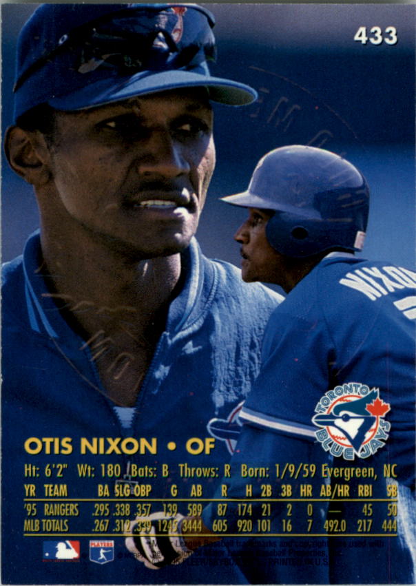 Otis Nixon autographed baseball card (Toronto Blue Jays) 1996