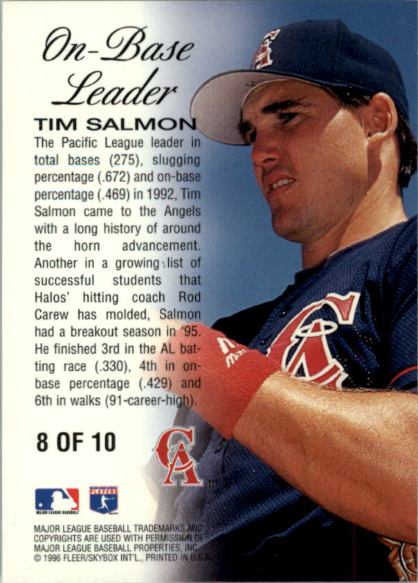 1996 Ultra On-Base Leaders #8 Tim Salmon back image